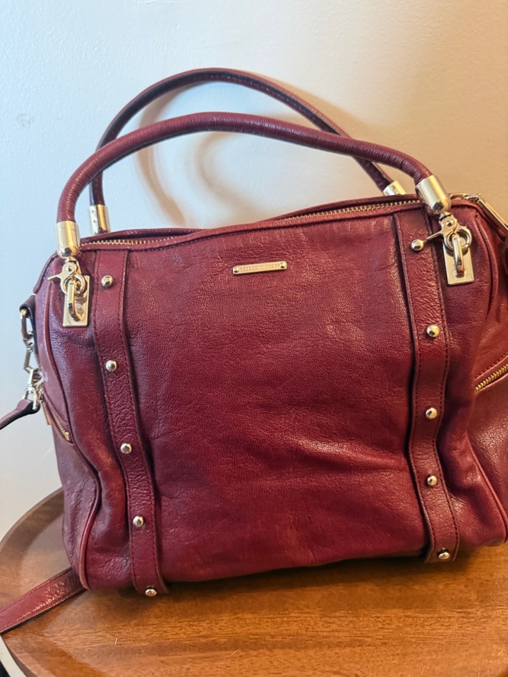 Rebecca Minkoff Leather Satchel Handbag in Burgundy Wine Cupid